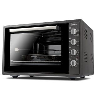 Girmi FE58 Four électrique à convection avec tournebroche, 300°C, 58 litres, 1800 W, éclairage intérieur, Minuterie, Fonctions basique, Gril et Combinée, Accessoires inclus, Gris Anthracite