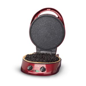 H.Koenig Appareil à Tarte Express TRT180, Multicuiseur, Quiche Tartelette Pizza, Tart Maker sur Table, 2 plaques Plancha Grill Four, Thermostat Réglable 210°C, Ouverture 105-180°, 9 Moules à tarte