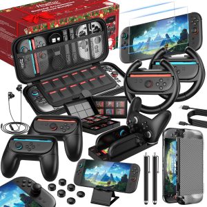 HEYSTOP Switch 2 Étui pour Nintendo Switch 2 Kit d'accessoires 25 en 1 avec PC Coque Switch 2 Film Trempé pour Nintendo Switch 2, Chargeur joycon pour Nintendo Switch 2, étui de jeu, 4*volant, etc