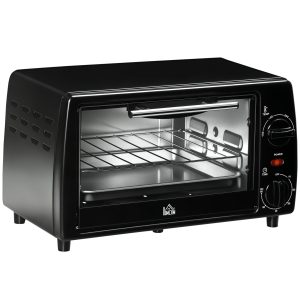 HOMCOM Mini four électrique 10L avec 1 grille et 1 plateau, température réglable de 100°C à 230°C, Minuteur 60 min, 36,5x26x22cm, noir