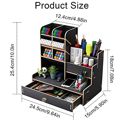 Hggzeg Organiseur de bureau en bois à monter soi-même, grande capacité, boîte de rangement avec tiroir pour la maison, le bureau et l'école (B17, noir) – Image 3
