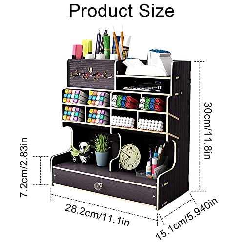 Hggzeg Organiseur de bureau en bois à monter soi-même, grande capacité, boîte de rangement avec tiroir pour la maison, le bureau et l'école (B18 noir) – Image 3