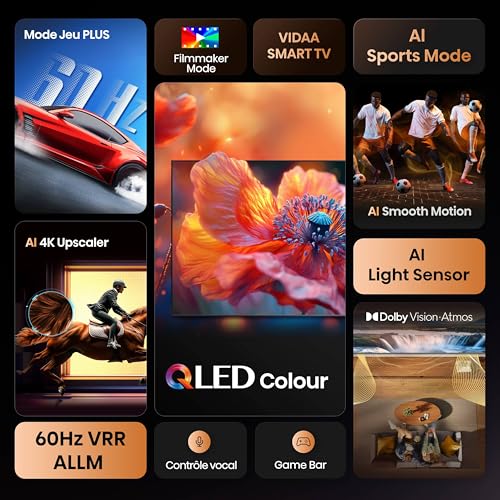 Hisense Smart TV 50 Pouces 50E7Q QLED 4K UHD Téléviseur, Dolby Vision Atmos, Mode Sport IA MEMC, HDR, VIDAA avec Youtube, Netflix, Disney+, Canal +, Commande vocale Alexa – Image 3