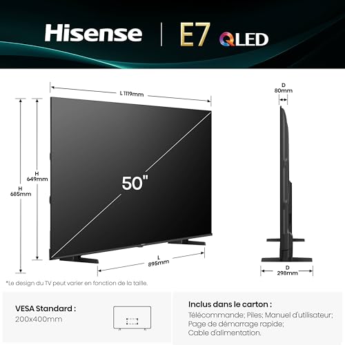 Hisense Smart TV 50 Pouces 50E7Q QLED 4K UHD Téléviseur, Dolby Vision Atmos, Mode Sport IA MEMC, HDR, VIDAA avec Youtube, Netflix, Disney+, Canal +, Commande vocale Alexa – Image 4