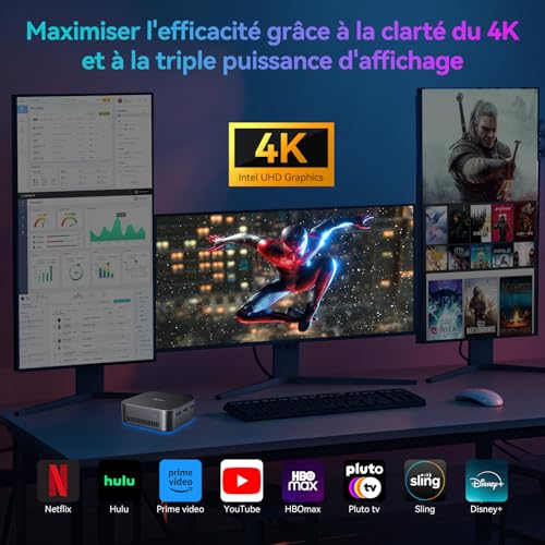 Huidun H20 Mini PC W-11 Pro, Intel Alder Lake-N97 (jusqu'à 3,6 GHz),16Go LPDDR5 512Go SSD Mini Ordinateur De Bureau,Triple HDMI 4k,3XUSB 3.0,WiFi 6,BT 5.2,Ethernet Gigabit Double pour Bureau. – Image 5
