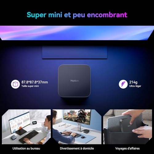 Huidun H20 Mini PC W-11 Pro, Intel Alder Lake-N97 (jusqu'à 3,6 GHz),16Go LPDDR5 512Go SSD Mini Ordinateur De Bureau,Triple HDMI 4k,3XUSB 3.0,WiFi 6,BT 5.2,Ethernet Gigabit Double pour Bureau. – Image 6