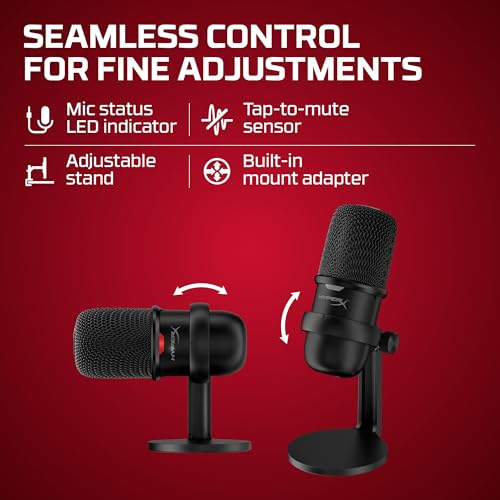 HyperX SoloCast – Microphone de jeu USB à condensateur, pour PC, PS4 et Mac, Désactivation du micro par pression, Diagramme polaire cardioïde, Gaming, Streaming, Podcasts, Twitch, YouTube, Discord – Image 6