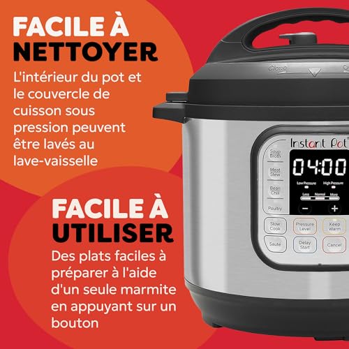 Instant Pot Duo 60, 7 en 1 Autocuiseur Multifonction - Autocuiseur, Cuiseur à Riz, Poêle, Yaourtière, Cuiseur Vapeur et Chauffe-Plat - Acier Inoxydable - 5.7 L – Image 6