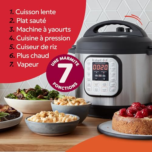 Instant Pot Duo 60, 7 en 1 Autocuiseur Multifonction - Autocuiseur, Cuiseur à Riz, Poêle, Yaourtière, Cuiseur Vapeur et Chauffe-Plat - Acier Inoxydable - 5.7 L – Image 7