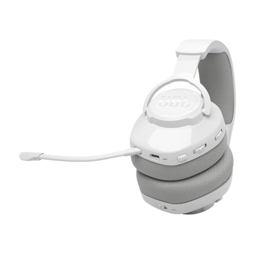 JBL Quantum 360 Casque gaming circum-auriculaire sans fil, double connexion 2,4 GHz et Bluetooth, autonomie 22 h, micro amovible, compatible avec plusieurs plateformes, blanc – Image 4