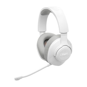 JBL Quantum 360 Casque gaming circum-auriculaire sans fil, double connexion 2,4 GHz et Bluetooth, autonomie 22 h, micro amovible, compatible avec plusieurs plateformes, blanc