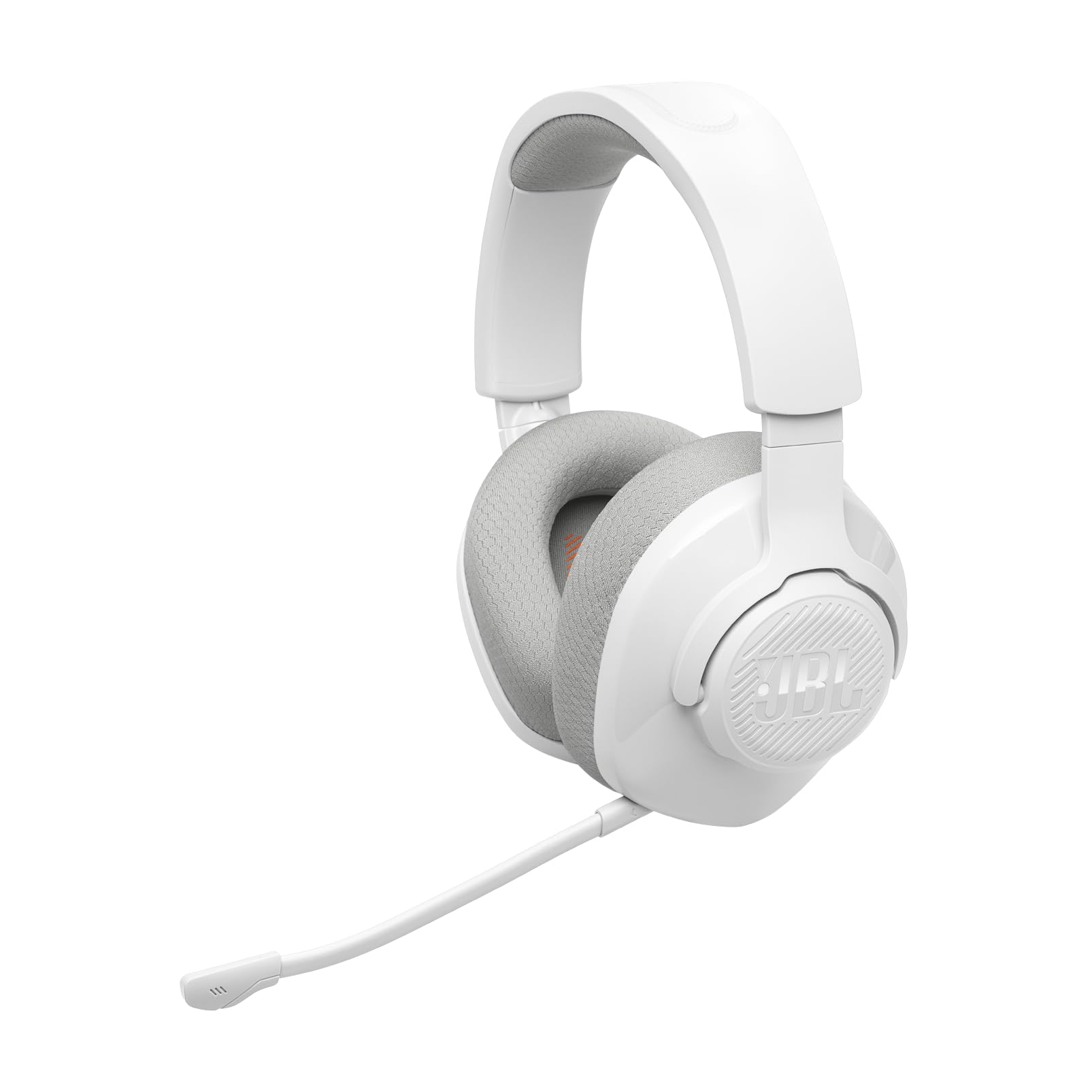 JBL Quantum 360 Casque gaming circum-auriculaire sans fil, double connexion 2,4 GHz et Bluetooth, autonomie 22 h, micro amovible, compatible avec plusieurs plateformes, blanc