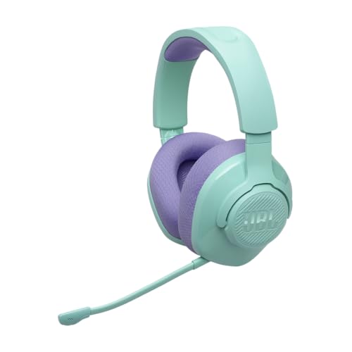 JBL Quantum 360 Casque gaming circum-auriculaire sans fil, double connexion 2,4 GHz et Bluetooth, autonomie 22 h, micro amovible, compatible avec plusieurs plateformes, bleu cyan – Image 2