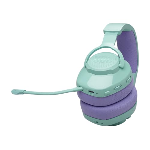 JBL Quantum 360 Casque gaming circum-auriculaire sans fil, double connexion 2,4 GHz et Bluetooth, autonomie 22 h, micro amovible, compatible avec plusieurs plateformes, bleu cyan – Image 4