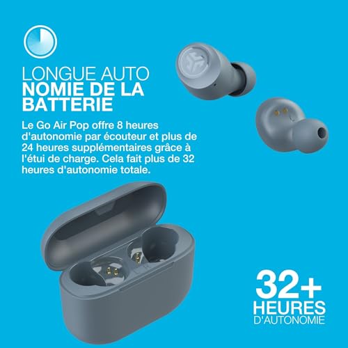 JLab Go Air Pop Ecouteurs Bluetooth sans Fil - Écouteurs Intra-Auriculaires avec Micro, 32+ Heures d'Autonomie, Ecouteur et Boîtier de Charge USB, Oreillette Son Personnalisé EQ3, Gris – Image 7