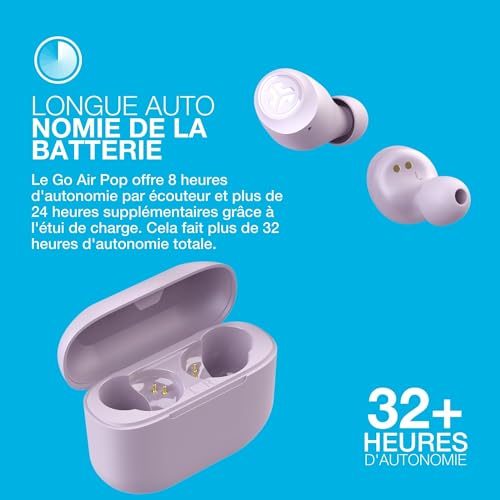 JLab Go Air Pop Ecouteurs Bluetooth sans Fil - Écouteurs Intra-Auriculaires avec Micro, 32+ Heures d'Autonomie, Ecouteur et Boîtier de Charge USB, Oreillette Son Personnalisé EQ3, Lilas – Image 6