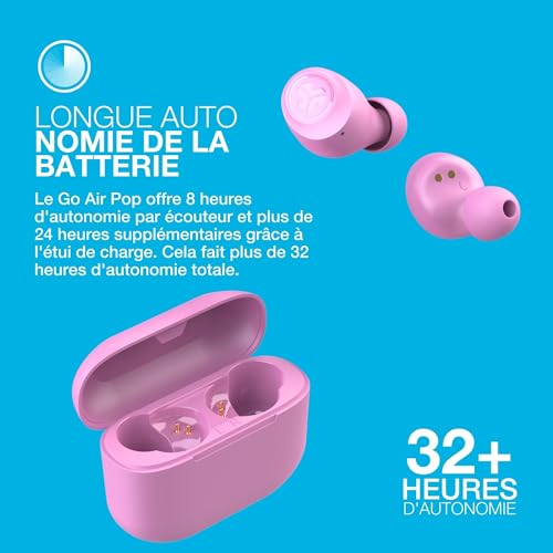 JLab Go Air Pop Ecouteurs Bluetooth sans Fil - Écouteurs Intra-Auriculaires avec Micro, 32+ Heures d'Autonomie, Ecouteur et Boîtier de Charge USB, Oreillette Son Personnalisé EQ3, Rose – Image 6