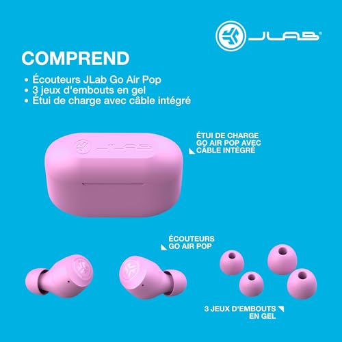 JLab Go Air Pop Ecouteurs Bluetooth sans Fil - Écouteurs Intra-Auriculaires avec Micro, 32+ Heures d'Autonomie, Ecouteur et Boîtier de Charge USB, Oreillette Son Personnalisé EQ3, Rose – Image 7