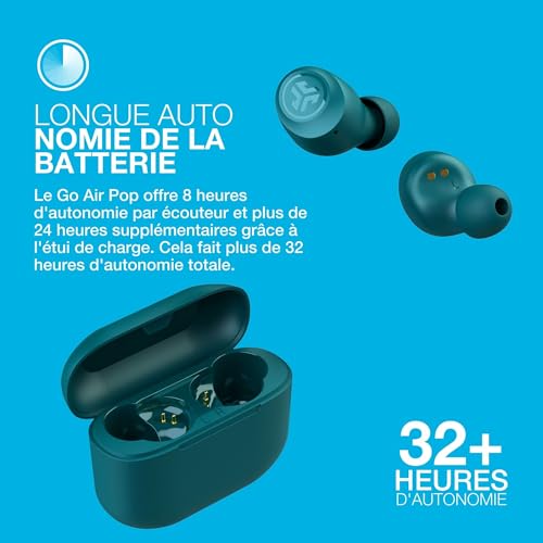 JLab Go Air Pop Ecouteurs Bluetooth sans Fil - Écouteurs Intra-Auriculaires avec Micro, 32+ Heures d'Autonomie, Ecouteur et Boîtier de Charge USB, Oreillette Son Personnalisé EQ3, Sarcelle – Image 7