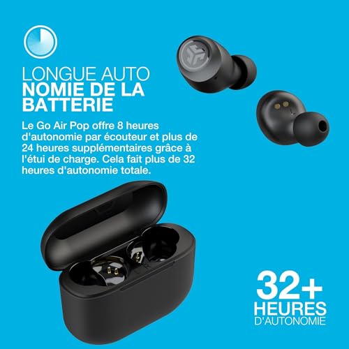 JLab Go Pop Ecouteurs Bluetooth sans Fil - Écouteurs Intra-Auriculaires avec Micro, 35+ Heures d'Autonomie, Ecouteur et Boîtier de Charge USB, Oreillette Son Personnalisé EQ3, Noir – Image 6