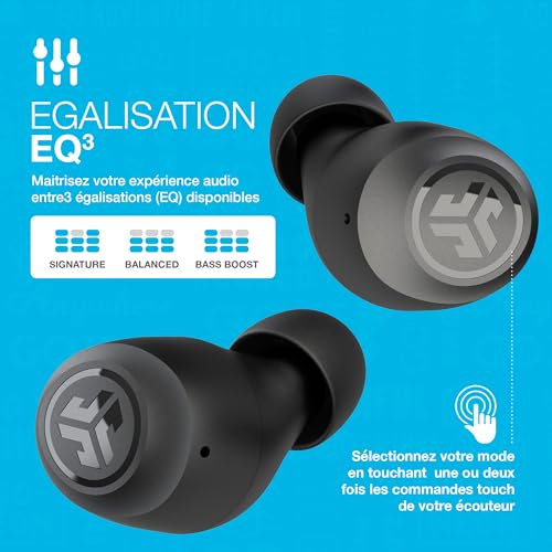 JLab Go Pop Ecouteurs Bluetooth sans Fil - Écouteurs Intra-Auriculaires avec Micro, 35+ Heures d'Autonomie, Ecouteur et Boîtier de Charge USB, Oreillette Son Personnalisé EQ3, Noir – Image 7
