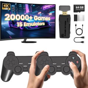 KANYUNCD M8,Console de Jeu rétro, 2 manettes sans Fil 2,4 GHz,Plug & Play HD 4K,15 émulateurs,Cadeau pour Noël,Thanksgiving(64G)