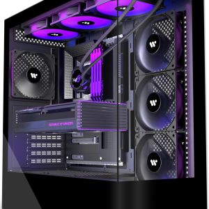 KEDIERS Boîtier PC ATX avec 4 Ventilateurs Préinstallés, Boîtier Ordinateur Moyen Tour avec Double Vitre Trempée Panoramique, Boîtier PC Gamer, Noir, Modèle P4