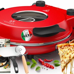 KESSER® Four à pizza électrique 1200 W, plaque ignifuge en pierre, minuteur, 32 cm, 5 niveaux de chauffage, fenêtre de visualisation, roulette à pizza