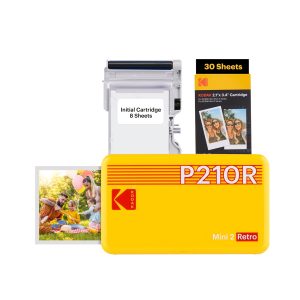 KODAK Mini 2 Retro Cadeau Noel 4PASS Imprimante Photo Mobile (5,3 x 8,6 cm) – Paquet de 38 Feuilles, Jaune
