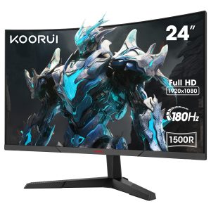 KOORUI 24'' Ecran PC Gamer Incurvé, 180Hz 1ms FHD PC Moniteur Gaming 1500R, Adaptive Sync VESA 100x100mm, Inclinaison réglable, HDMI2.0/DP1.2