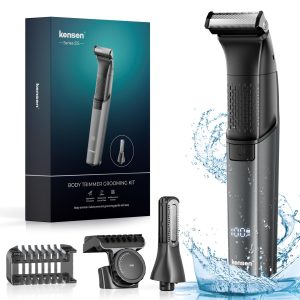 Kensen Tondeuse Corps Homme Tondeuse Intime Homme Autonomie de 100 mins Rasoir Electriques Corps Type-C Rasoir Intime Étanche Wet & Dry avec Peigne Limite pour Membres& Tronc& Sous La Ceinture