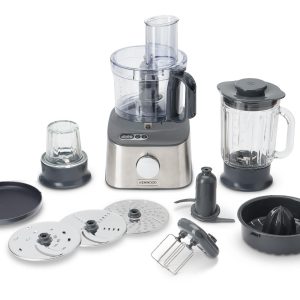 Kenwood Multipro Compact+ FDM313SS Robot de cuisine compact avec balance intégrée, lame en acier inoxydable, 3 plateaux de travail et 6 autres accessoires, boîtier en métal, 800 W, argent