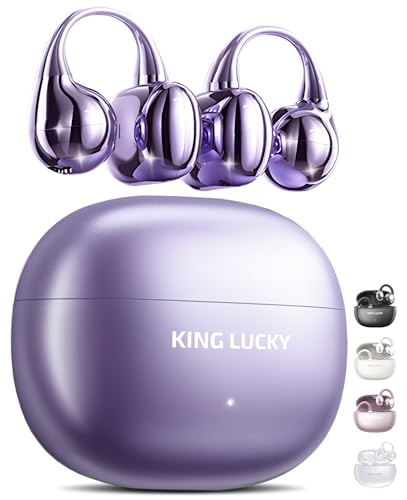 King Lucky ecouteurs à Clipser sans Fil Bluetooth 5.4 avec Micro, 50 Heures de Lecture, Suppression du Bruit, Etanche, Confortable pour Les porteurs de Petites Oreilles et, Running Sport (Violet) – Image 2