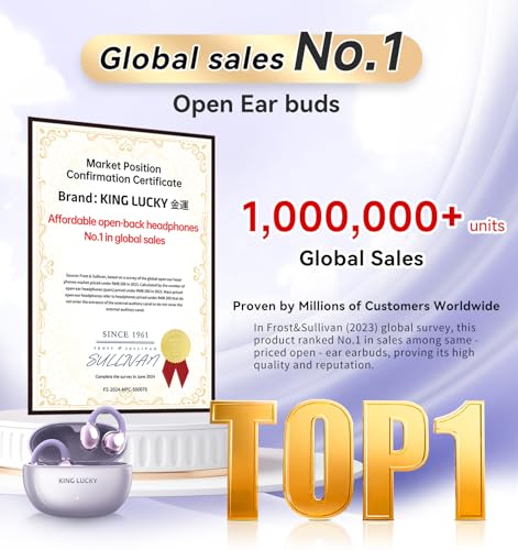 King Lucky ecouteurs à Clipser sans Fil Bluetooth 5.4 avec Micro, 50 Heures de Lecture, Suppression du Bruit, Etanche, Confortable pour Les porteurs de Petites Oreilles et, Running Sport (Violet) – Image 3