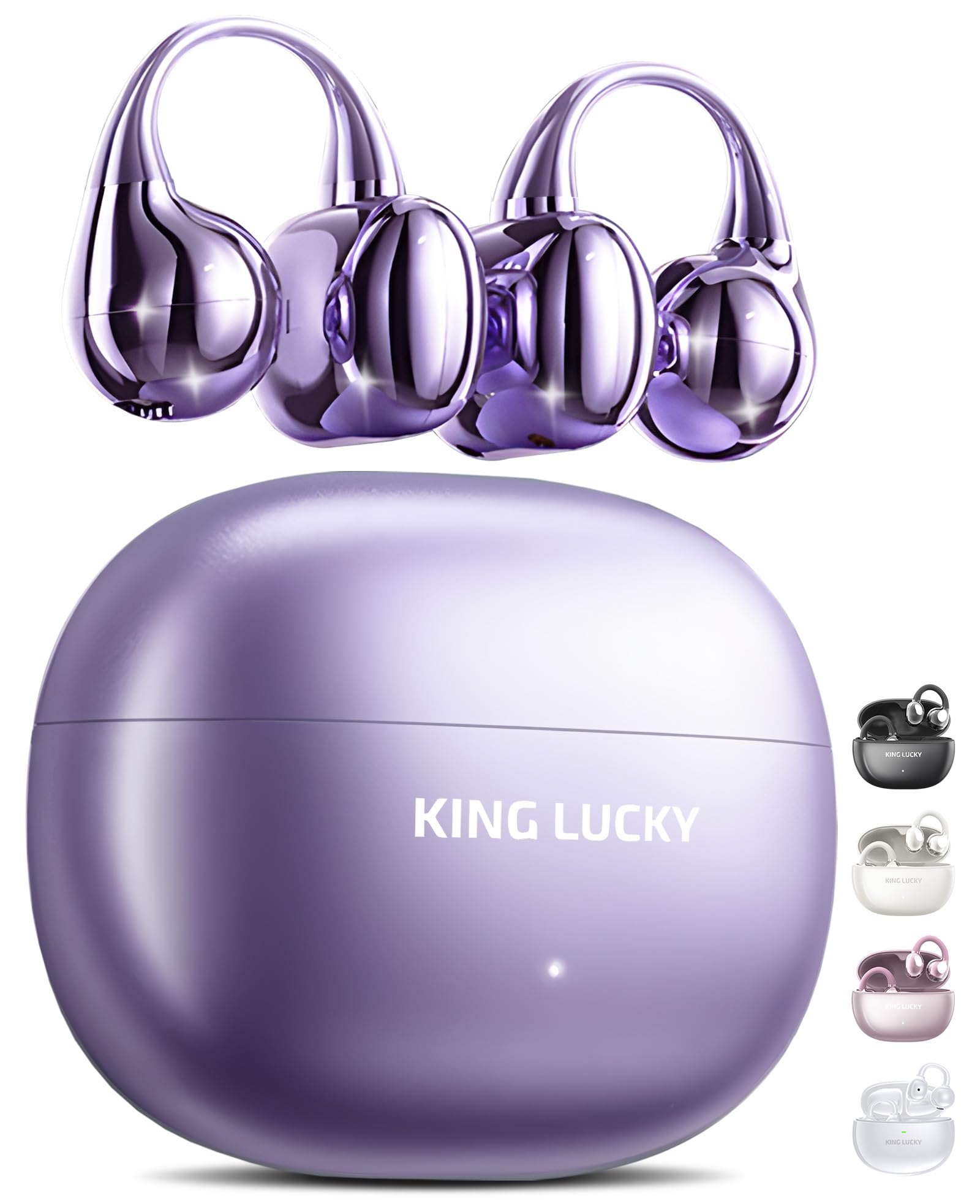 King Lucky ecouteurs à Clipser sans Fil Bluetooth 5.4 avec Micro, 50 Heures de Lecture, Suppression du Bruit, Etanche, Confortable pour Les porteurs de Petites Oreilles et, Running Sport (Violet)