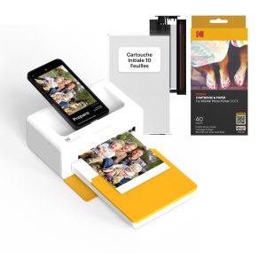 Kodak Dock Plus 4Pass Imprimante Photo (10x15cm) + Paquet avec 50 Papier Photo (10 Feuilles Initiales + Paquet de 40 Feuilles)