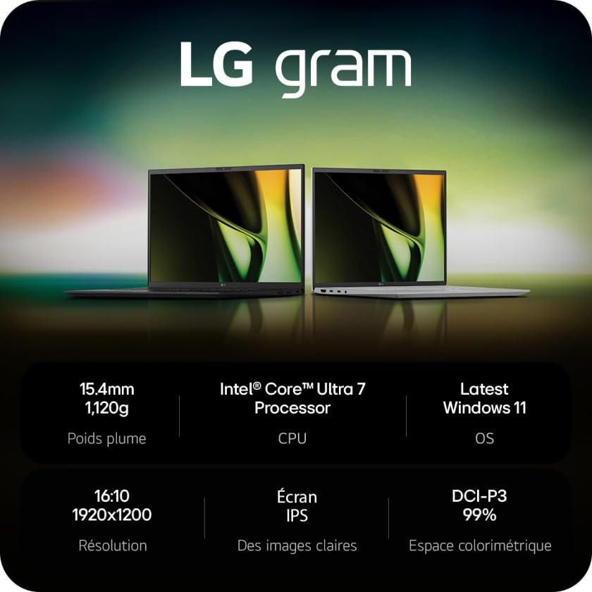 LG Gram 14Z90S-G.AP78F - PC Portable 14" 1120g, écran IPS FHD+ 16:10, Plateforme Intel® Evo™ de 14e génération, RAM 16Go, SSD 1To NVMe, Intel Iris XE, Thunderbolt™ 4, Windows 11, Clavier AZERTY, Noir – Image 3