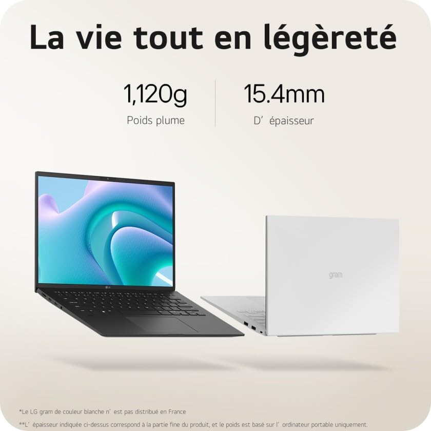 LG Gram 14Z90S-G.AP78F - PC Portable 14" 1120g, écran IPS FHD+ 16:10, Plateforme Intel® Evo™ de 14e génération, RAM 16Go, SSD 1To NVMe, Intel Iris XE, Thunderbolt™ 4, Windows 11, Clavier AZERTY, Noir – Image 7