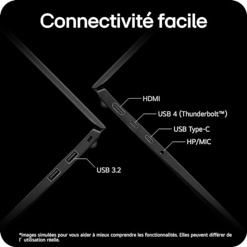 LG Gram 14Z90S-G.AP78F - PC Portable 14" 1120g, écran IPS FHD+ 16:10, Plateforme Intel® Evo™ de 14e génération, RAM 16Go, SSD 1To NVMe, Intel Iris XE, Thunderbolt™ 4, Windows 11, Clavier AZERTY, Noir – Image 8