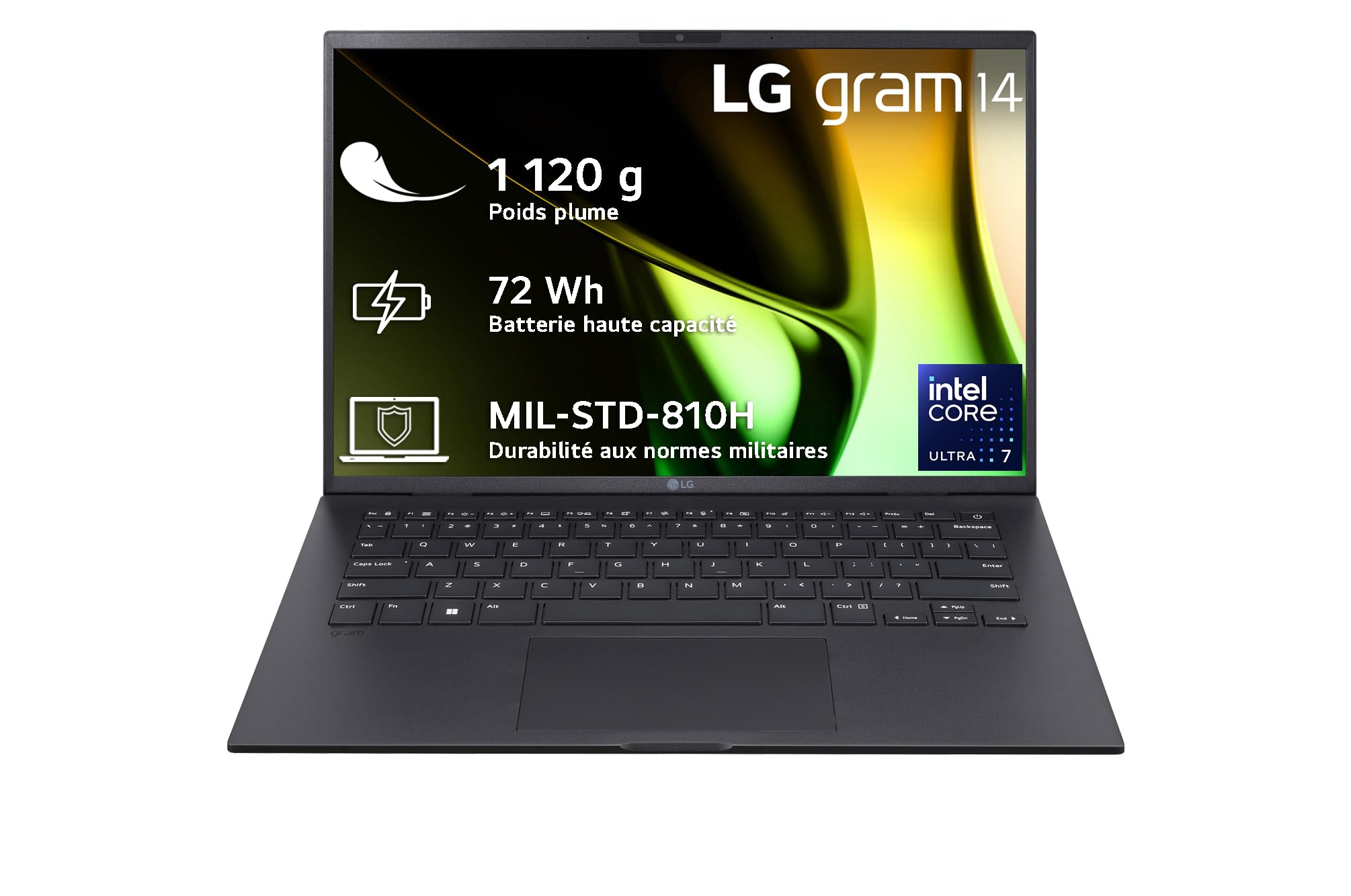 LG Gram 14Z90S-G.AP78F - PC Portable 14" 1120g, écran IPS FHD+ 16:10, Plateforme Intel® Evo™ de 14e génération, RAM 16Go, SSD 1To NVMe, Intel Iris XE, Thunderbolt™ 4, Windows 11, Clavier AZERTY, Noir