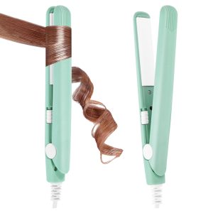 LOPHE Mini Fer à Lisser,Lisseur Boucleur Cheveux 2 en 1,Tension Universelle 110-220V - Chauffage express en 10 secondes, Adapté à tous types de cheveux, idéal pour la maison ou le salon,Vert