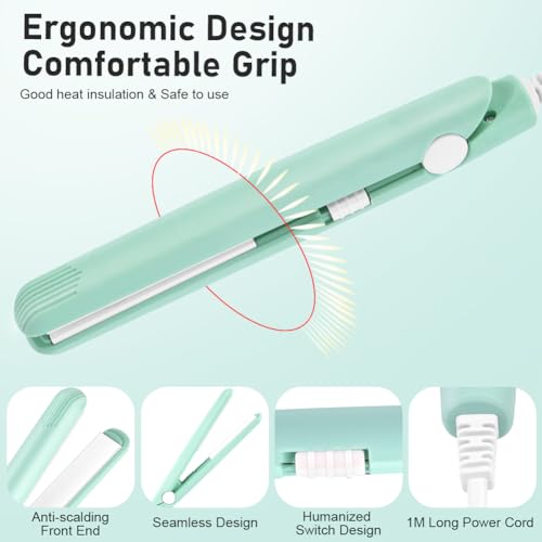 LOPHE Mini Fer à Lisser,Lisseur Boucleur Cheveux 2 en 1,Tension Universelle 110-220V - Chauffage express en 10 secondes, Adapté à tous types de cheveux, idéal pour la maison ou le salon,Vert – Image 5