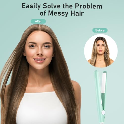 LOPHE Mini Fer à Lisser,Lisseur Boucleur Cheveux 2 en 1,Tension Universelle 110-220V - Chauffage express en 10 secondes, Adapté à tous types de cheveux, idéal pour la maison ou le salon,Vert – Image 8