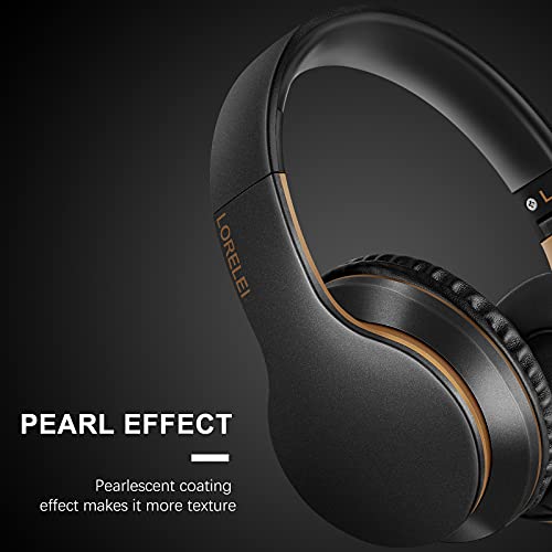 LORELEI X6 Casque supra-auriculaire avec microphone, léger, pliable et portable, basses stéréo fil anti-enchevêtrement 1,45 m pour smartphone, tablette, MP3/4 (noir et doré) – Image 5