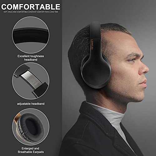 LORELEI X6 Casque supra-auriculaire avec microphone, léger, pliable et portable, basses stéréo fil anti-enchevêtrement 1,45 m pour smartphone, tablette, MP3/4 (noir et doré) – Image 6
