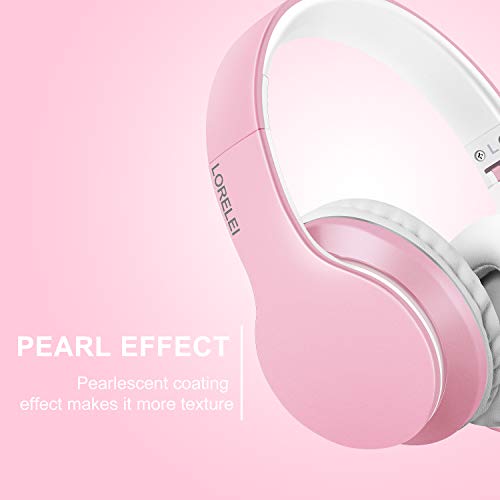 LORELEI X6 Casque supra-auriculaire filaire avec microphone, léger, pliable et portable avec basses stéréo sans nœuds de 1,45 m pour smartphone, tablette, MP3/4 (rose perle) – Image 6