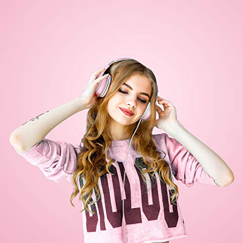 LORELEI X6 Casque supra-auriculaire filaire avec microphone, léger, pliable et portable avec basses stéréo sans nœuds de 1,45 m pour smartphone, tablette, MP3/4 (rose perle) – Image 7