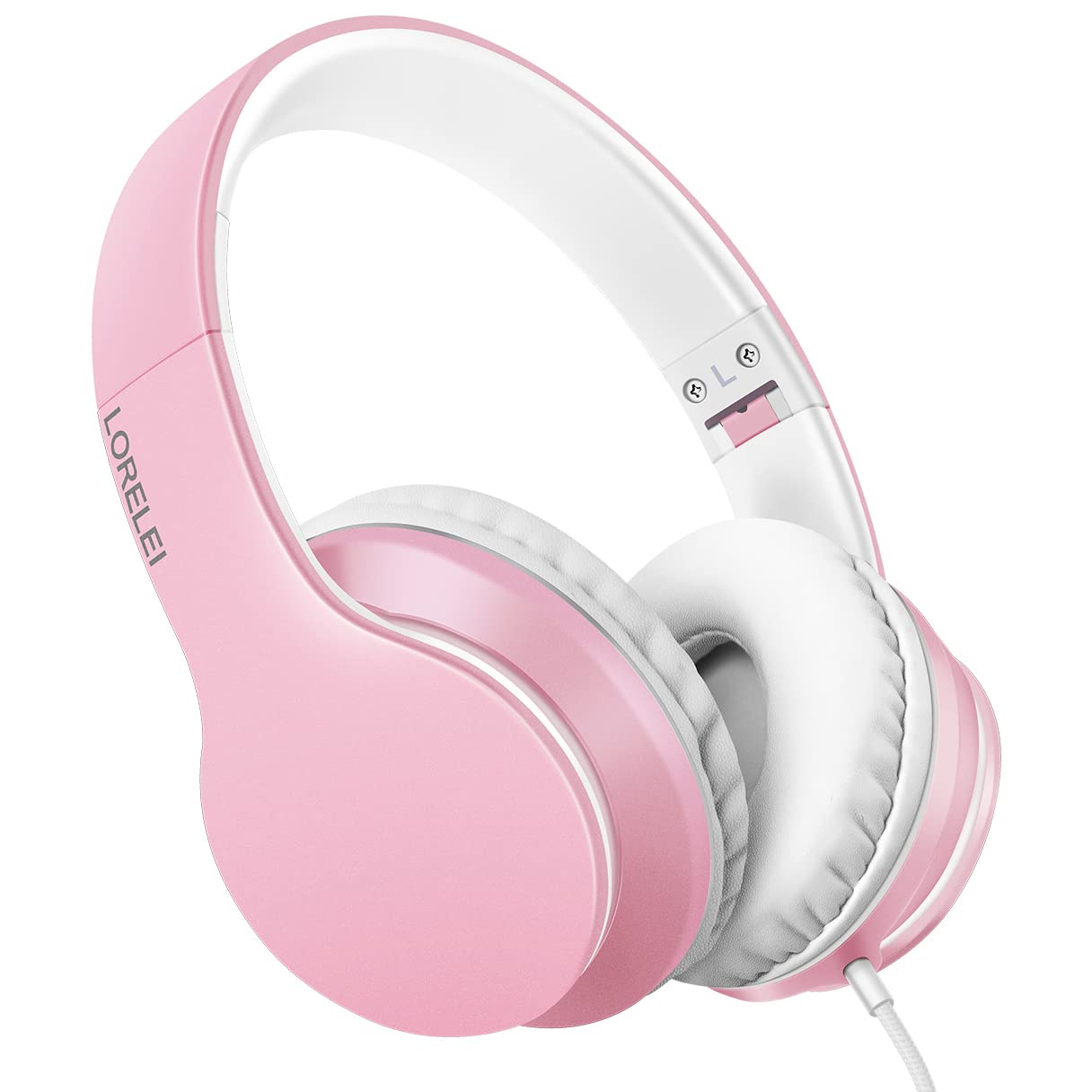 LORELEI X6 Casque supra-auriculaire filaire avec microphone, léger, pliable et portable avec basses stéréo sans nœuds de 1,45 m pour smartphone, tablette, MP3/4 (rose perle)
