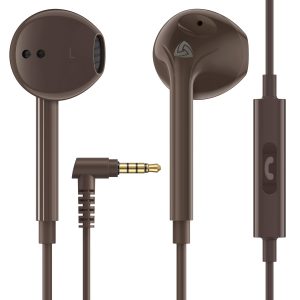 LUDOS Zenith Écouteurs, Garantie 2 Ans, Écouteur Intra-Auriculaires Filaires, Casque avec Microphone, Compatible avec Tablettes et Ordinateurs Portables Samsung, Huawei, iPhone, MP3 Players - Marron