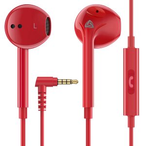 LUDOS Zenith Écouteurs, Garantie 2 Ans, Écouteur Intra-Auriculaires Filaires, Casque avec Microphone, Compatible avec Tablettes et Ordinateurs Portables Samsung, Huawei, iPhone, MP3 Players - Rouge
